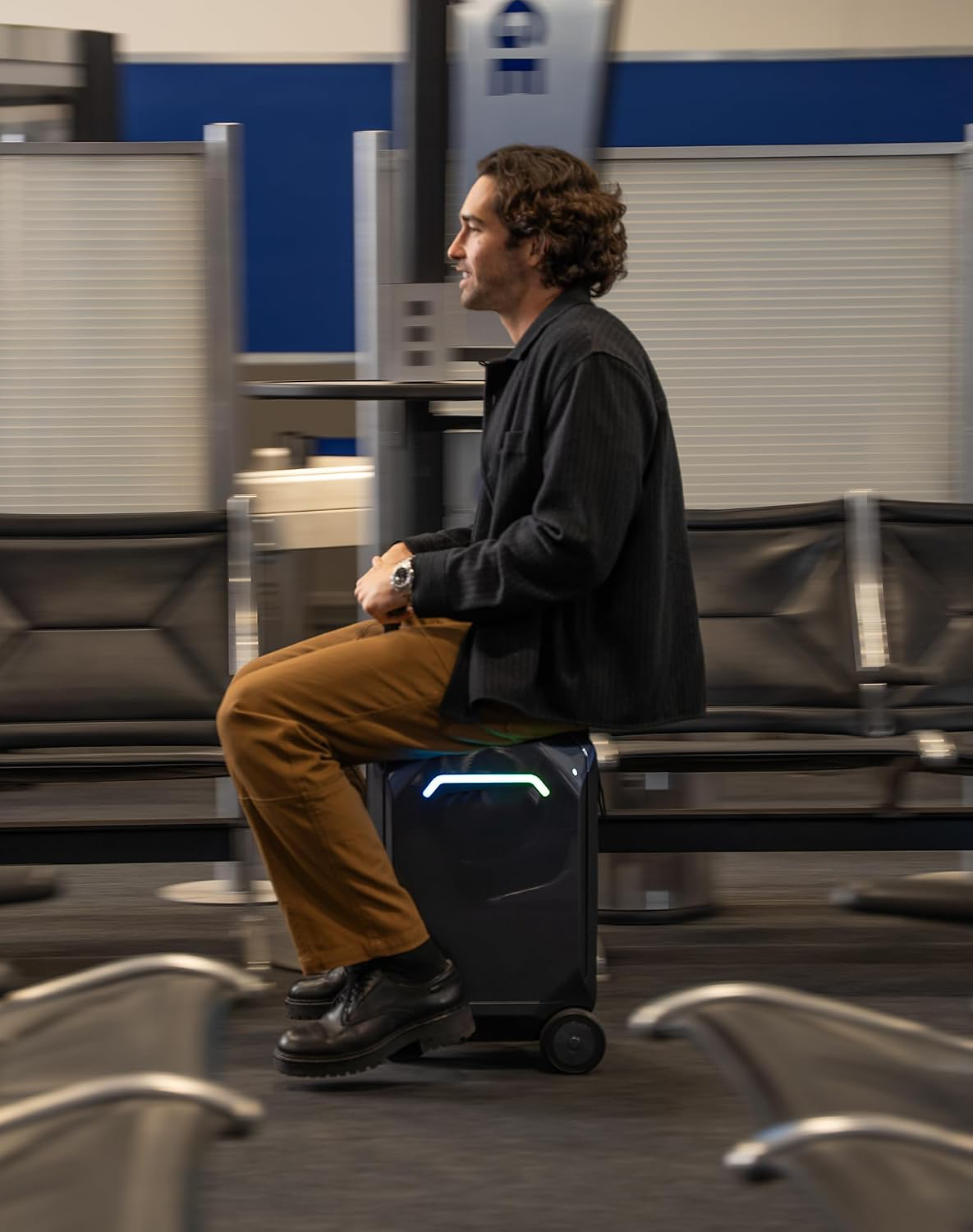 Smart Rideable luggage-Roller carry-on luggage 22x14x9-TSA,Airline-Approved 22 inch Hardshell,Zipperless Travel Suitcase with Rolling Wheels,App Control-Cabin Suitcase for Airport Travel(Silver)