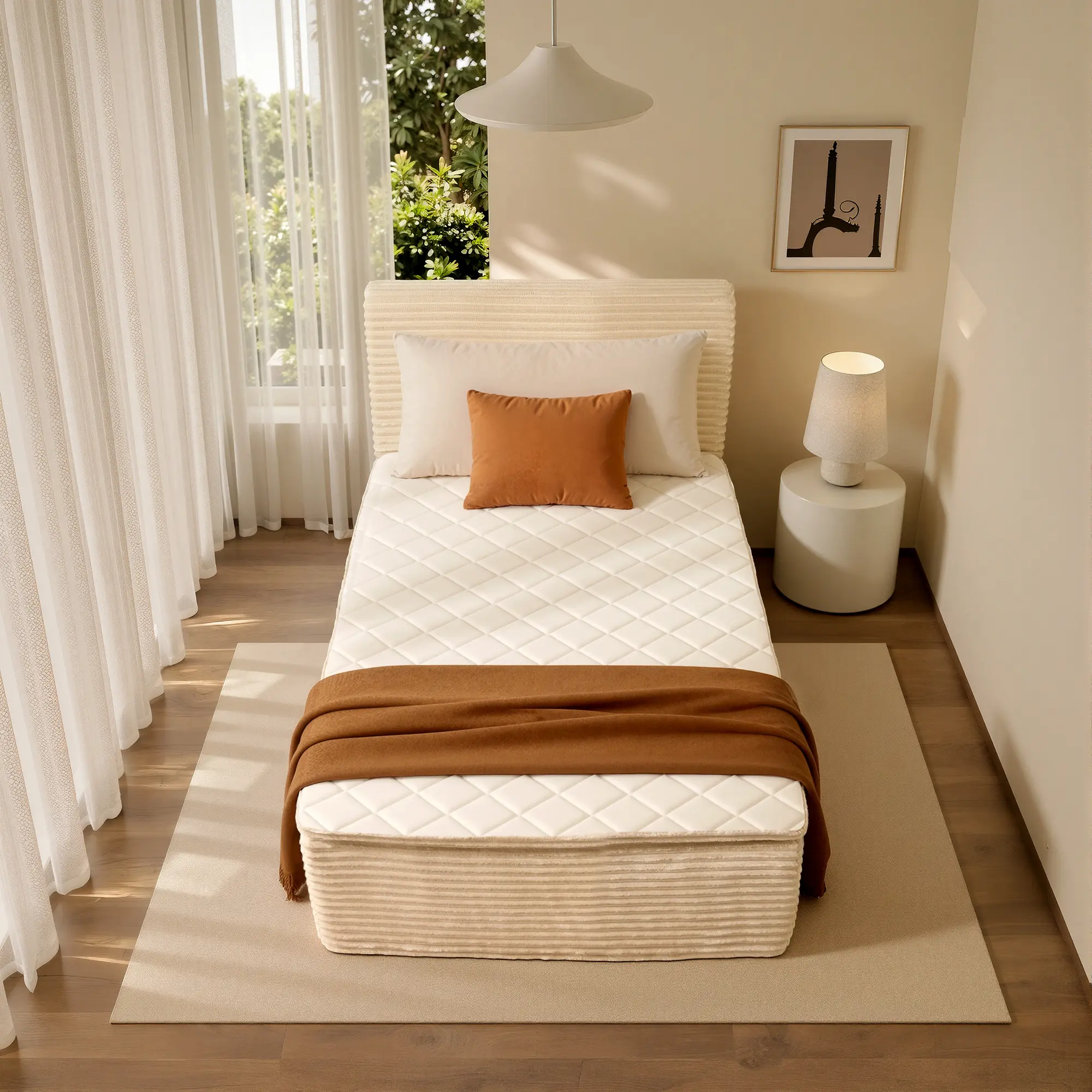 Queen Size Memory Foam Mattress with Removable Headboard, 17" Sofa Bed Full Mattress, Individually Pocketed Springs, Pressure Relief, Motion Isolation, Provides Support, CertiPUR-US Certified - No Assembly Required