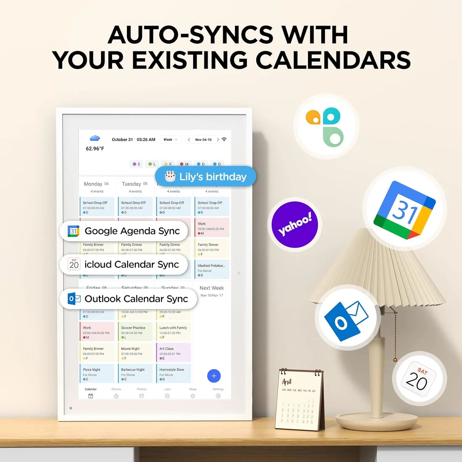 Smart Digital Wall Calendar 15.6 Inch White