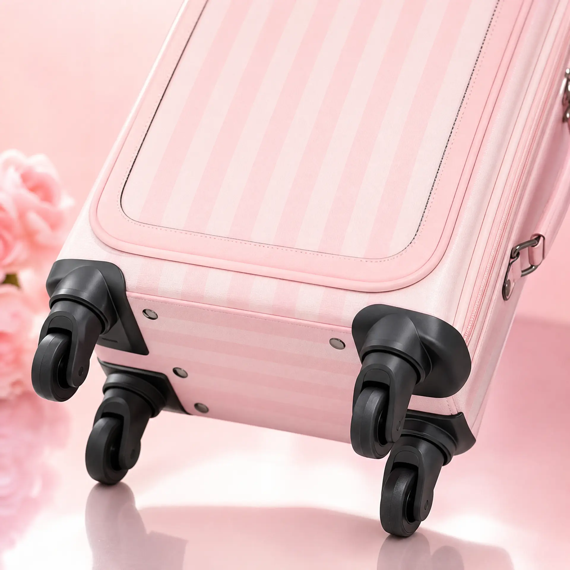 Pink Stripe Hard Shell Carry-On Luggage with Spinner Wheels
