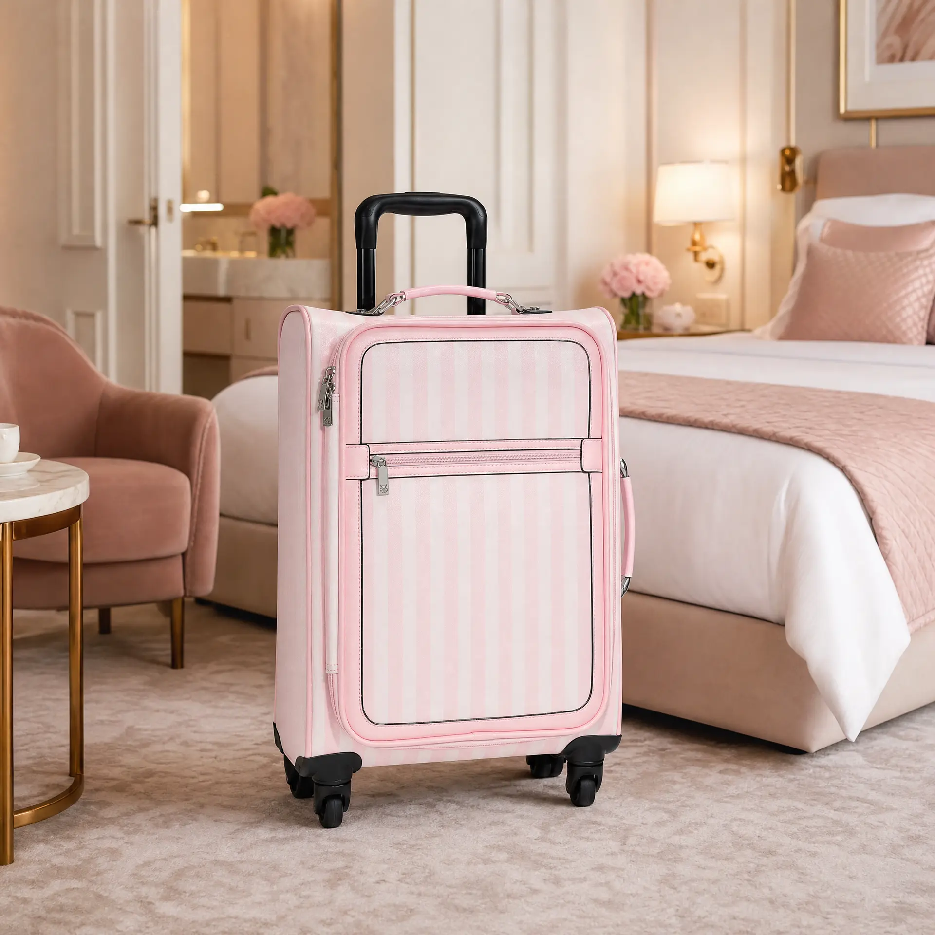 Pink Stripe Hard Shell Carry-On Luggage with Spinner Wheels