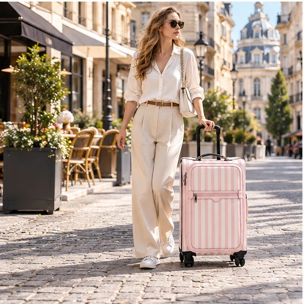 Stripe Hard Shell Carry-On Luggage with Spinner Wheels