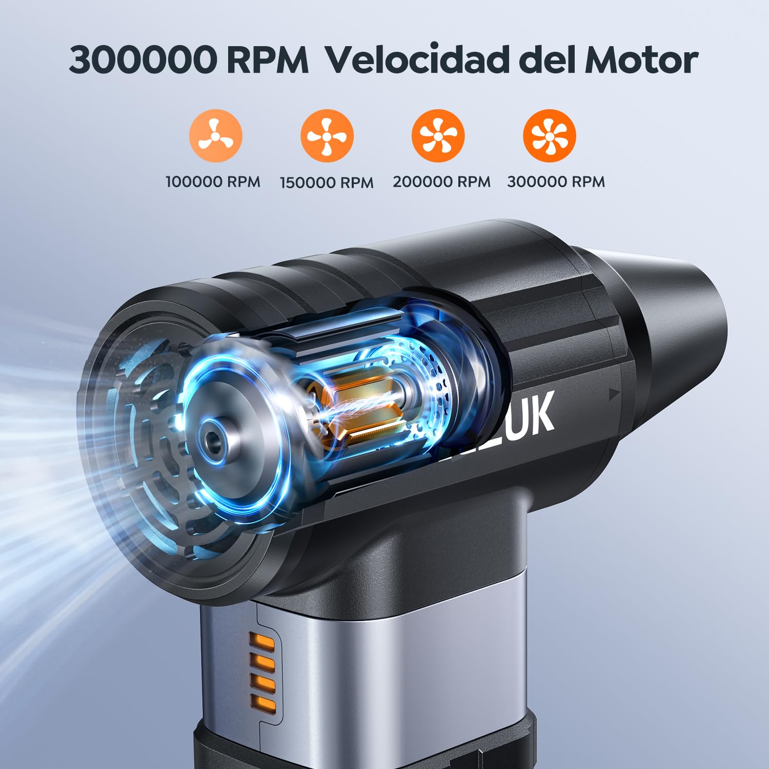 300000RPM Soplador de Polvo Eléctrico,4 Velocidades Recargable Aire Comprimido Limpieza PC con 10500mAh, Soplador Aire Comprimido para Laptop, Teclado, Coche