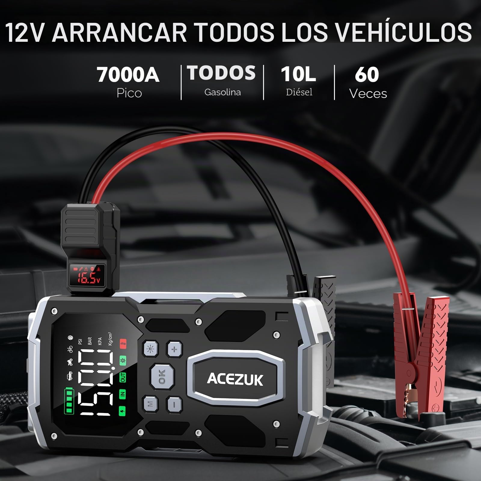 ACEZUK - Arrancador de batería de Coche con compresor de Aire, 4000 A, inflador de neumáticos de 150 PSI, 26 800 mAh, 12 V, para Coche de Gasolina o diésel de 10 L, led de 4000 lúmenes