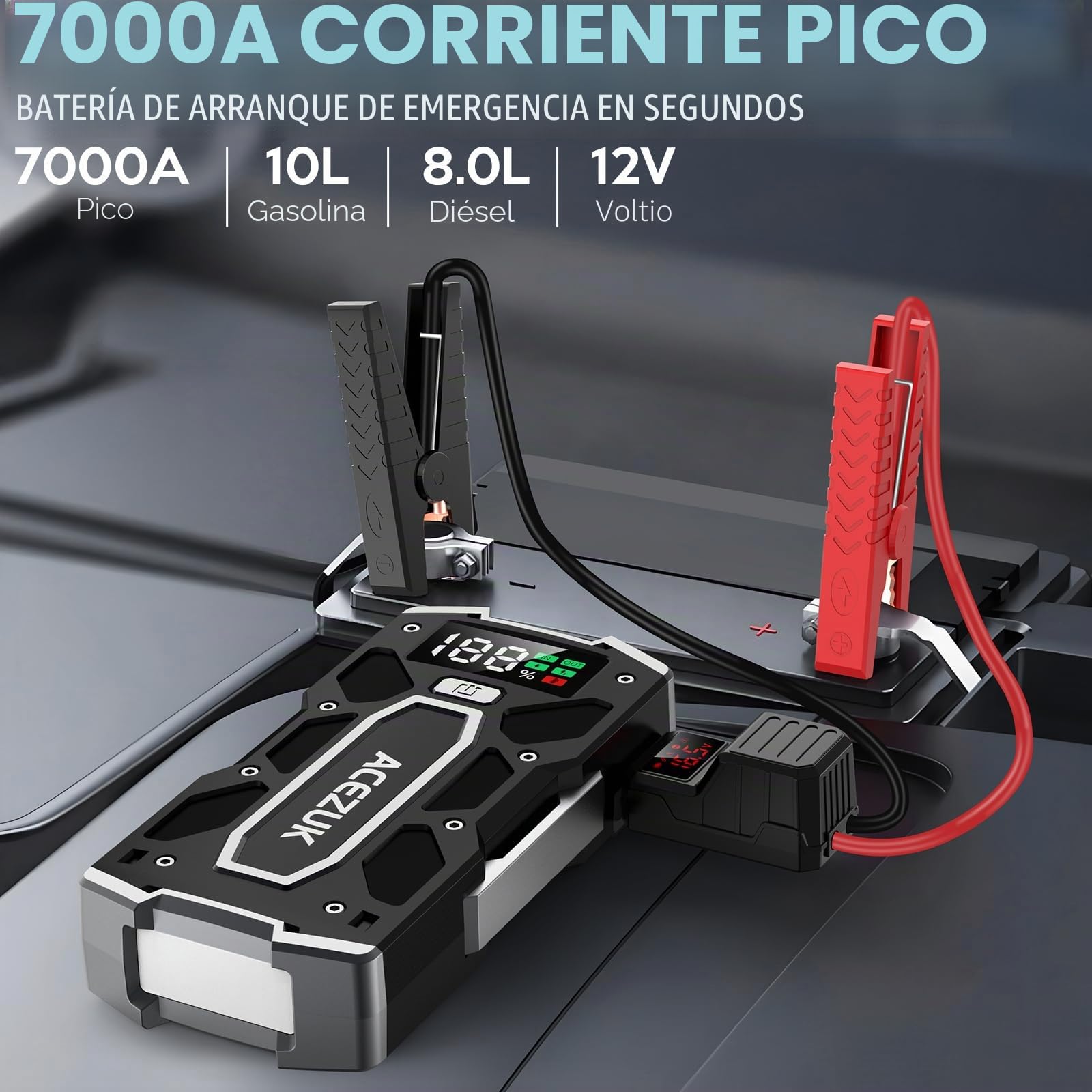 ACEZUK Arrancador de Coches, Jump Starter Portable, Arrancador de Baterias de Coche 3000A