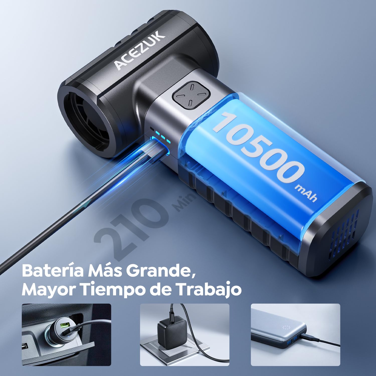 300000RPM Soplador de Polvo Eléctrico,4 Velocidades Recargable Aire Comprimido Limpieza PC con 10500mAh, Soplador Aire Comprimido para Laptop, Teclado, Coche