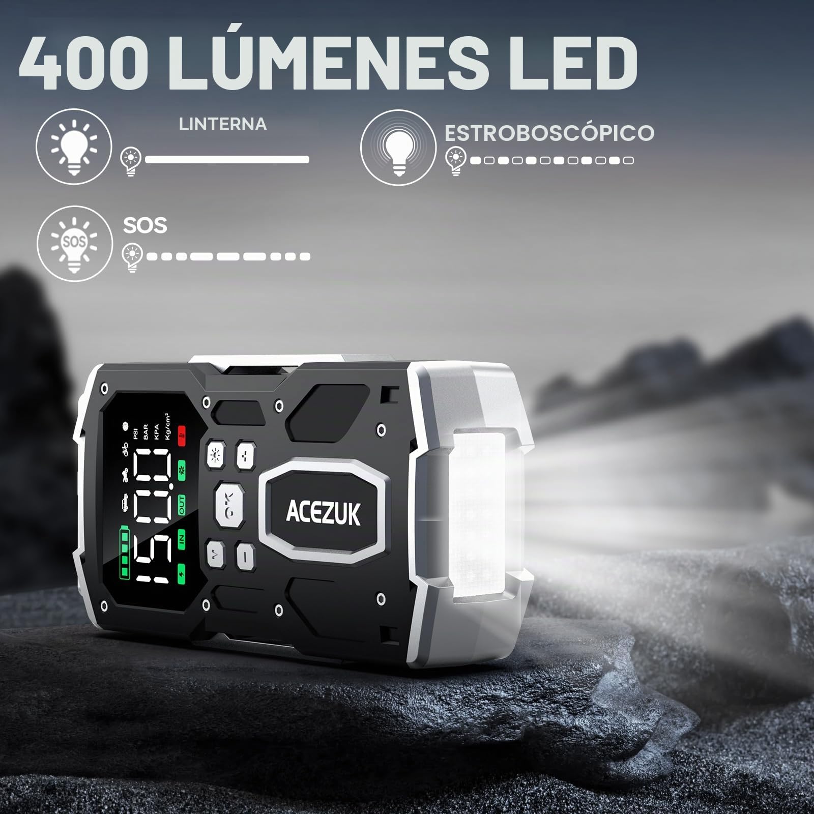 ACEZUK - Arrancador de batería de Coche con compresor de Aire, 4000 A, inflador de neumáticos de 150 PSI, 26 800 mAh, 12 V, para Coche de Gasolina o diésel de 10 L, led de 4000 lúmenes