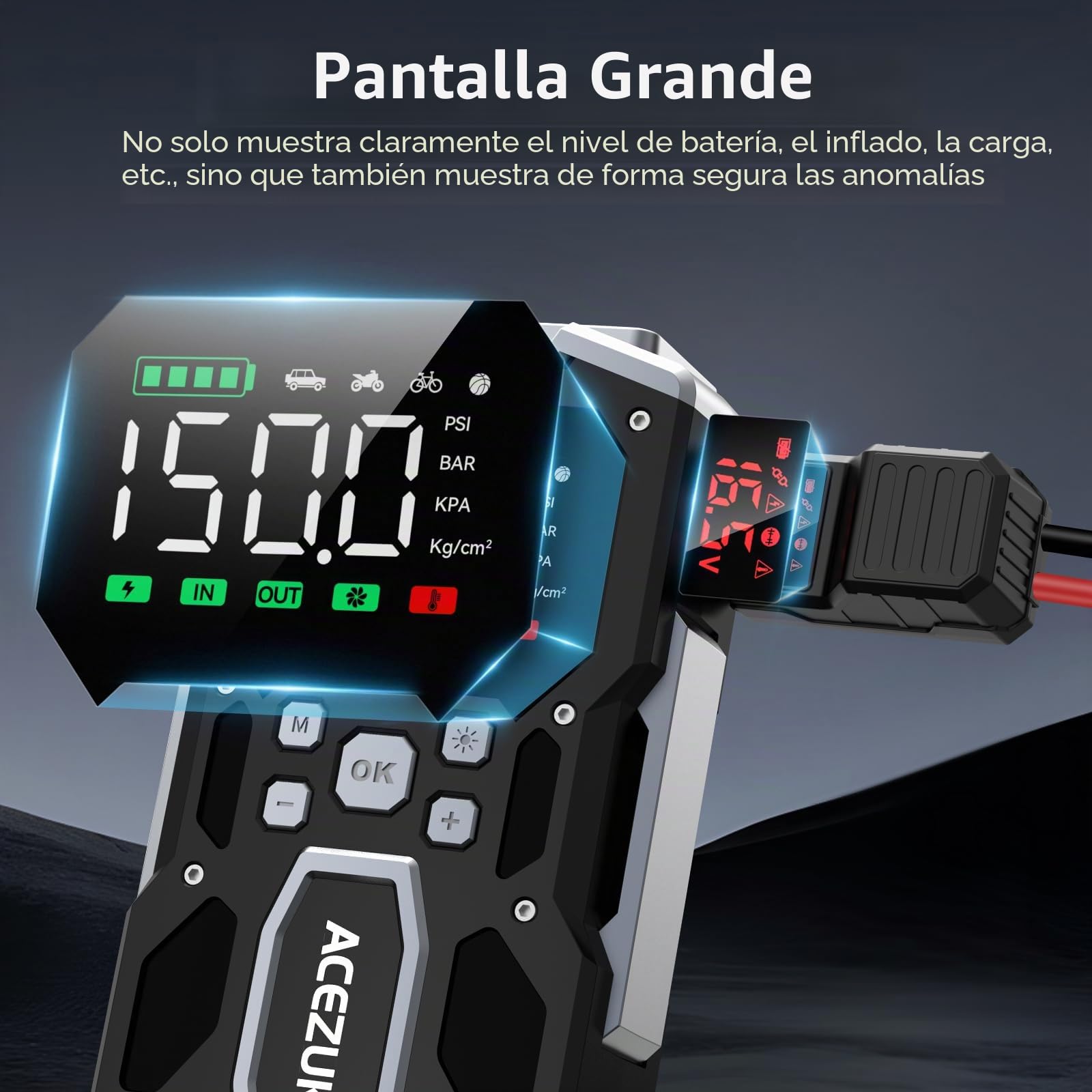 ACEZUK - Arrancador de batería de Coche con compresor de Aire, 4000 A, inflador de neumáticos de 150 PSI, 26 800 mAh, 12 V, para Coche de Gasolina o diésel de 10 L, led de 4000 lúmenes