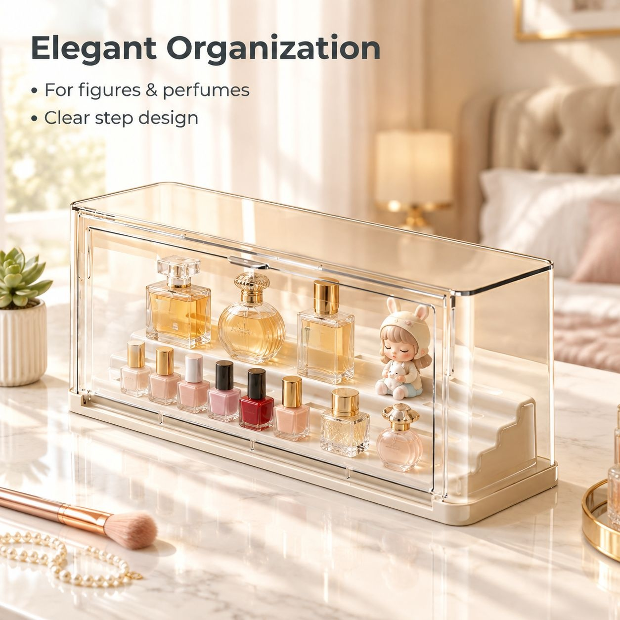 Multi-tiered desktop storage box