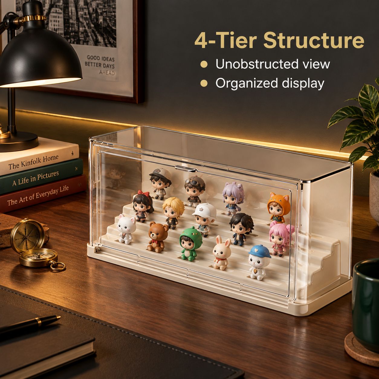 Multi-tiered desktop storage box