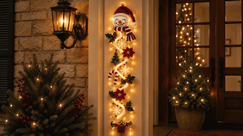 Suggested image: full-length product photo highlighting the top-to-bottom illuminated vertical composition and cascading Christmas details