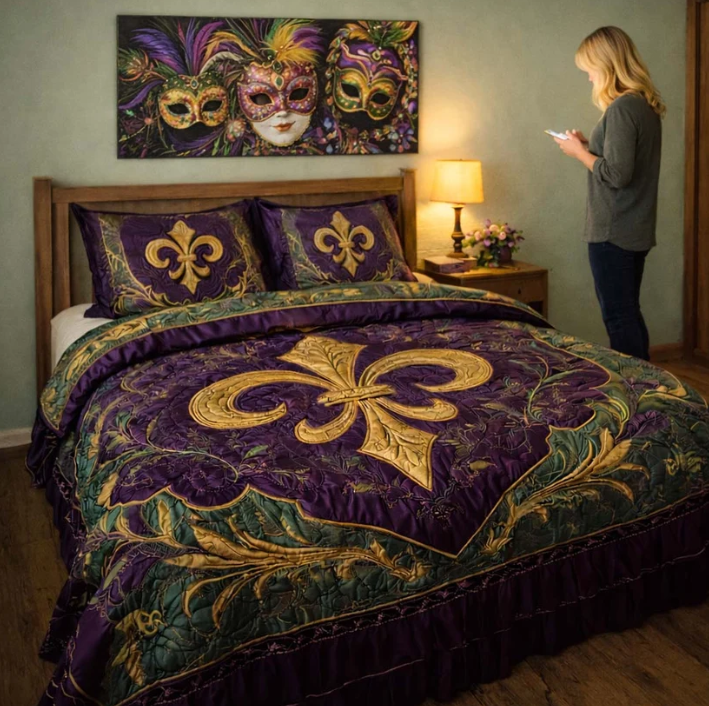 Fleur-de-Lis 3-Piece Quilted Bedding Set