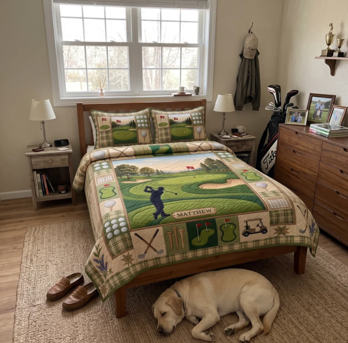 Personalized Golf 3-Piece Quilted Bedding Set