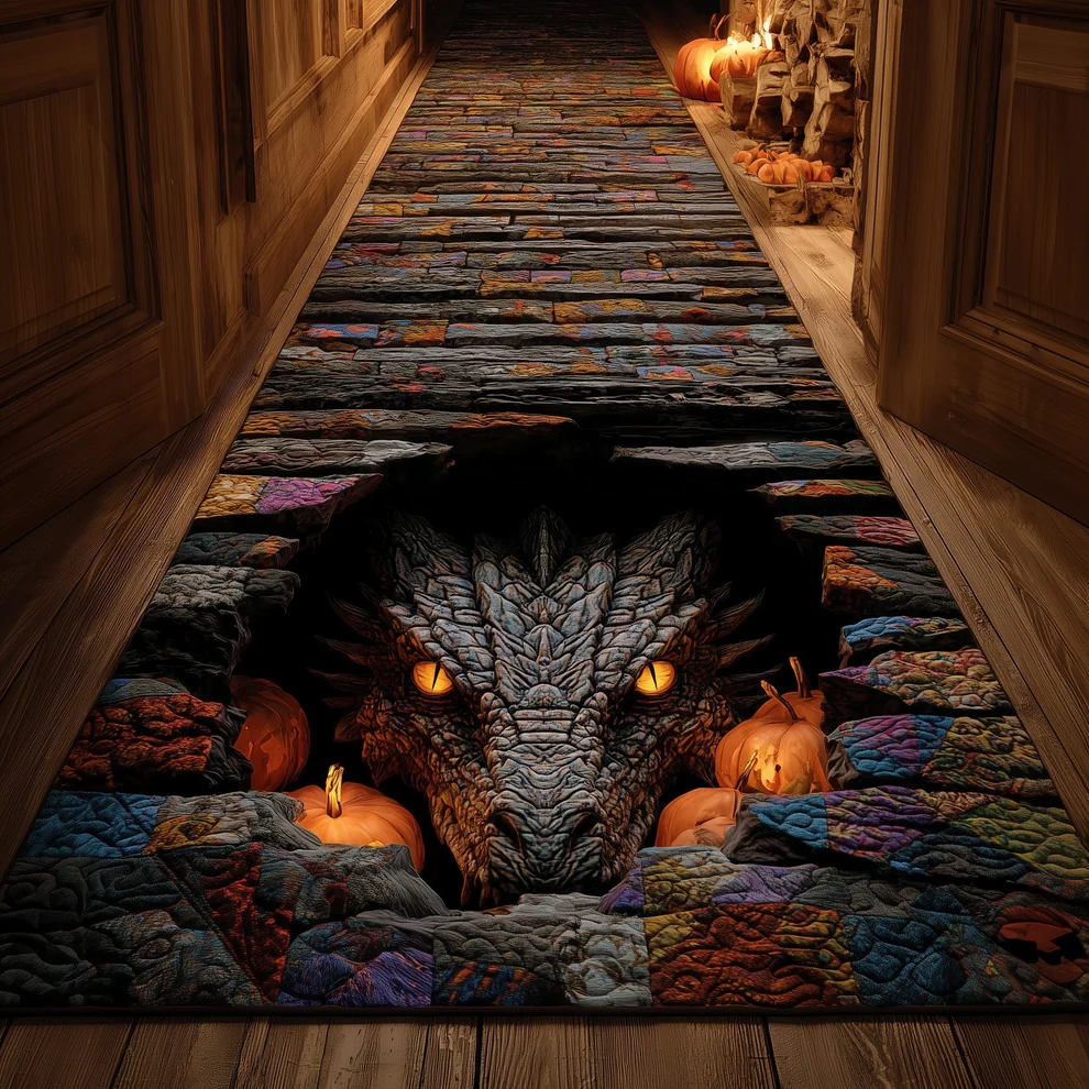 Lava Dragon Quilted Runner Rug  | Dragon
