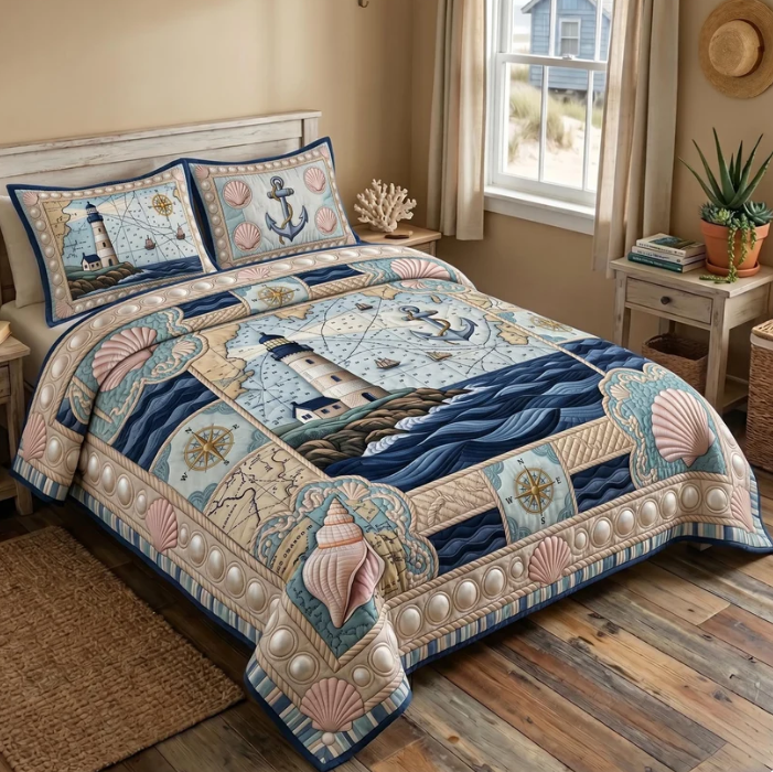 Coastal Lighthouse 3-Piece Quilted Bedding Set