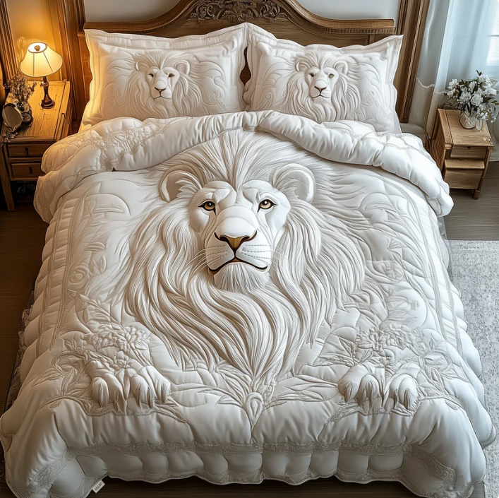 White Lion 3-Piece Quilted Bedding Set