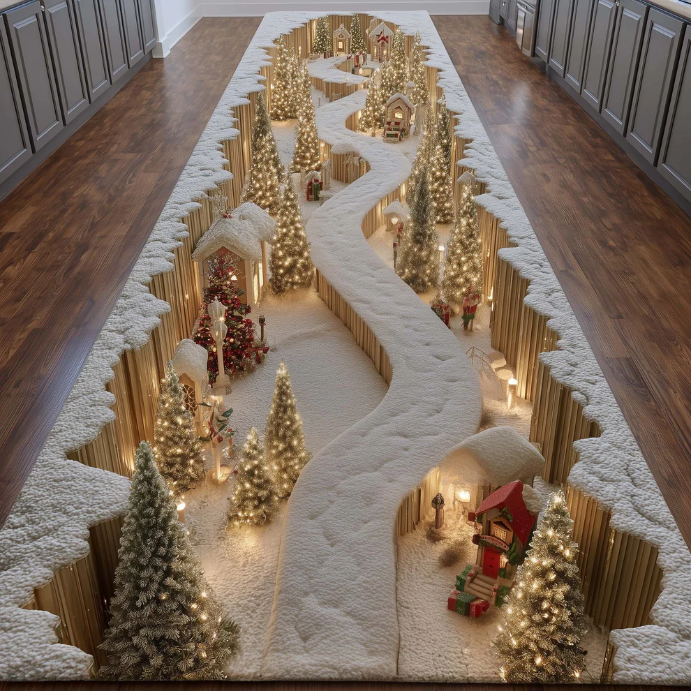 Yuletide Path Quilted Runner Rug  | winter