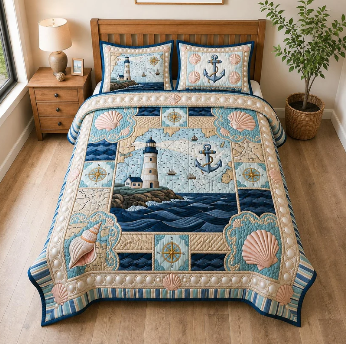 Coastal Lighthouse 3-Piece Quilted Bedding Set