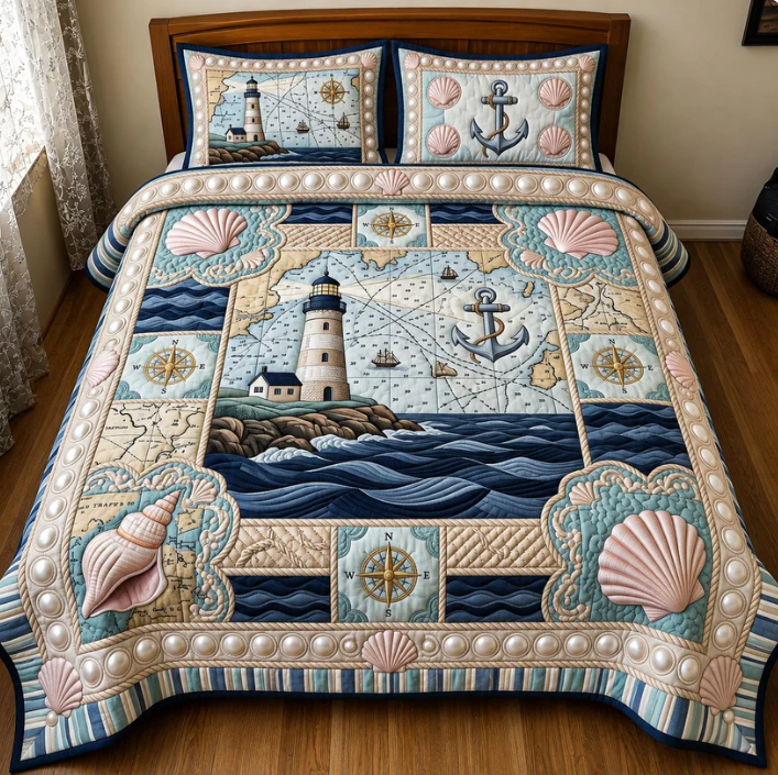 Coastal Lighthouse 3-Piece Quilted Bedding Set