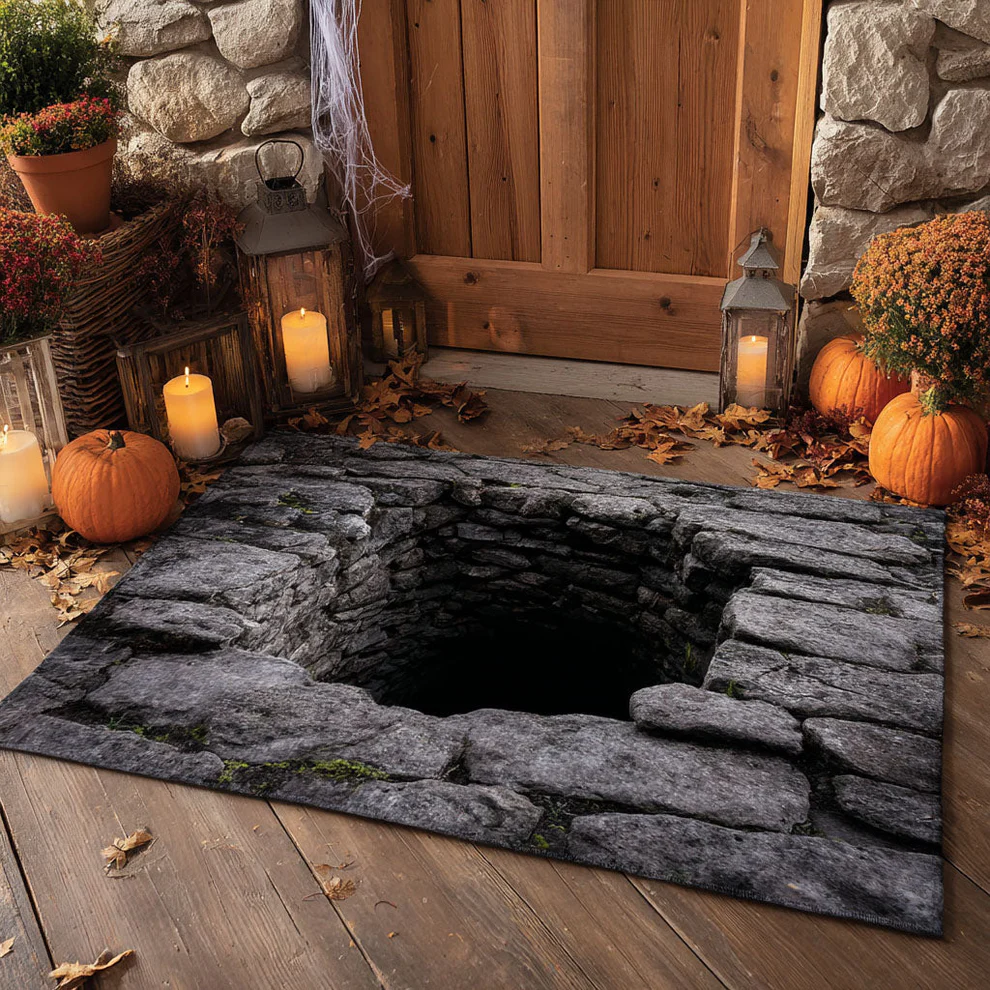 American Horror 3D Style Zombie Breaking Through & Cracked Ground Pattern Halloween Doormat with Non-Slip Backing & Realistic Visual Effect | Prank & Trick