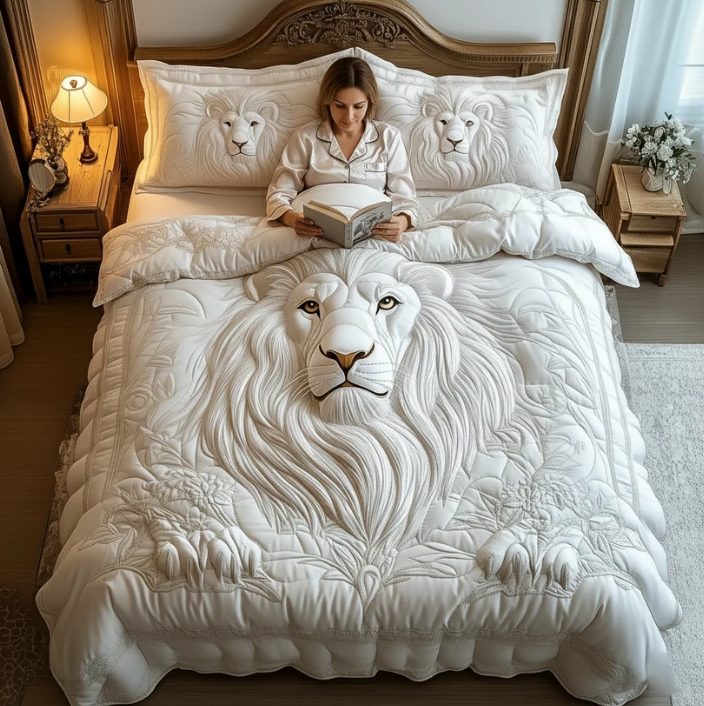 White Lion 3-Piece Quilted Bedding Set