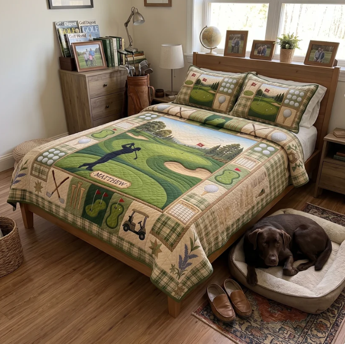 Personalized Golf 3-Piece Quilted Bedding Set