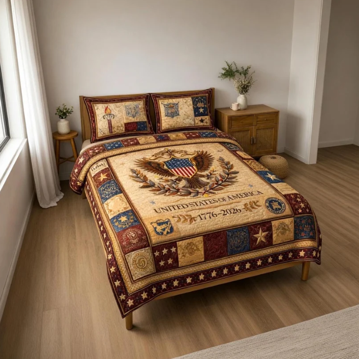 1776–2026 American Heritage 3-Piece Quilted Bedding Set