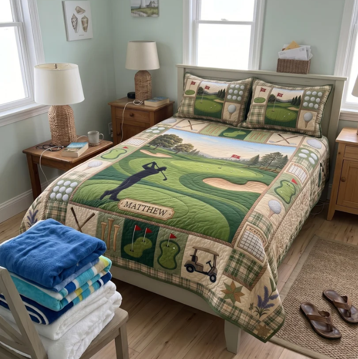 Personalized Golf 3-Piece Quilted Bedding Set