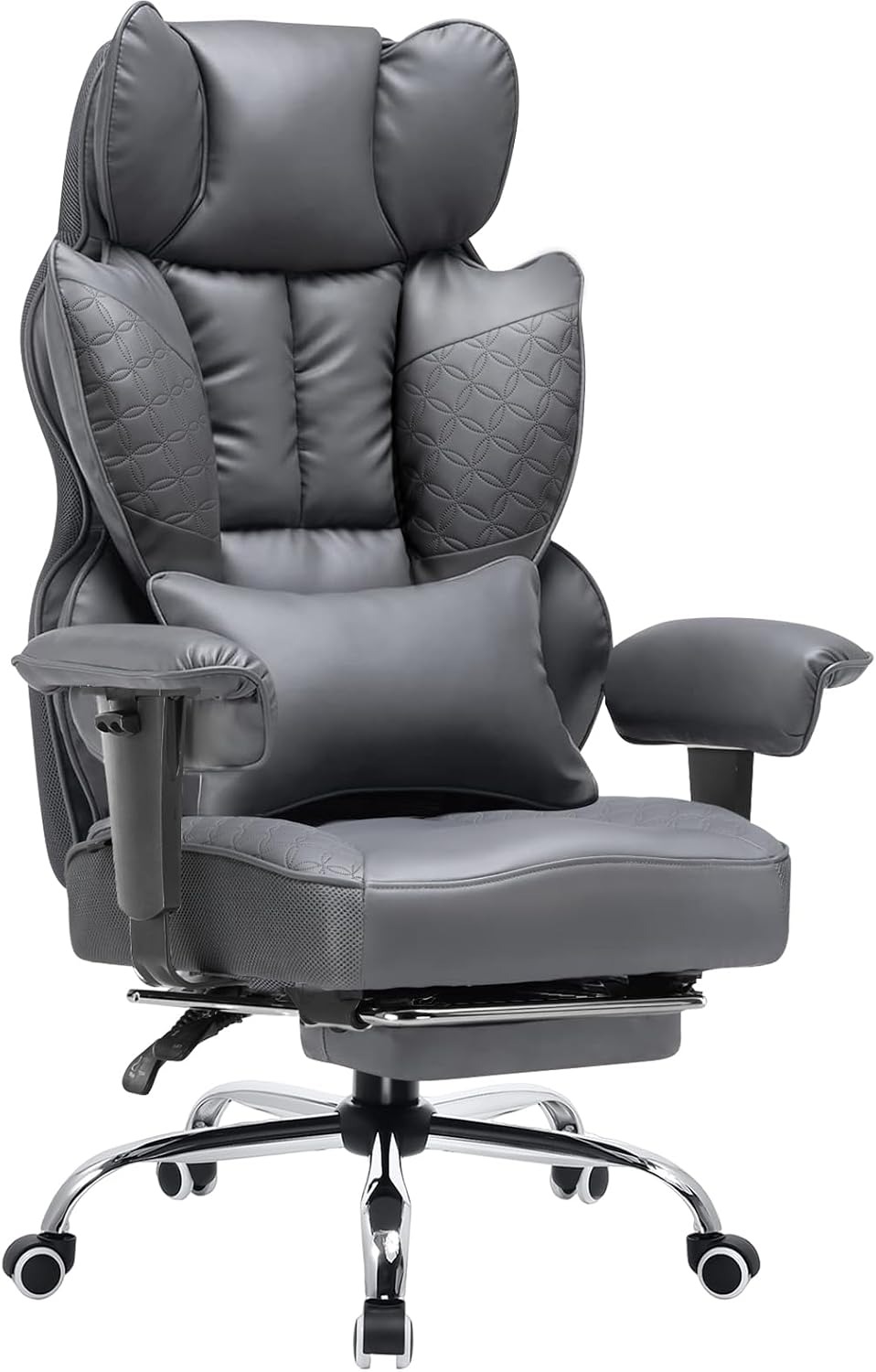 Silla de oficina ergonómica de alta resistencia para personas de gran estatura y complexión robusta; silla gaming ancha con reposapiés y diseño de cuero con relieve de lujo.