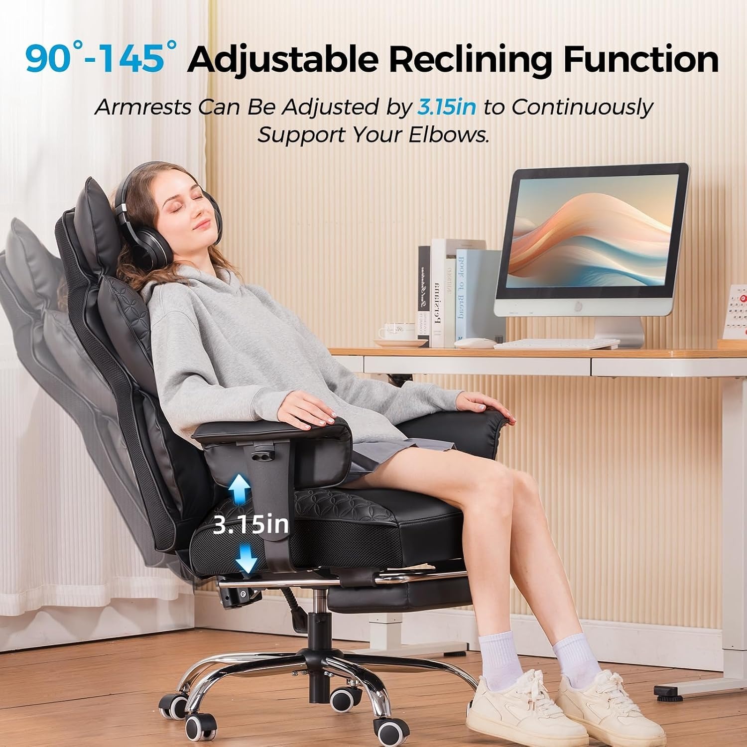 Silla de oficina ergonómica de alta resistencia para personas de gran estatura y complexión robusta; silla gaming ancha con reposapiés y diseño de cuero con relieve de lujo.