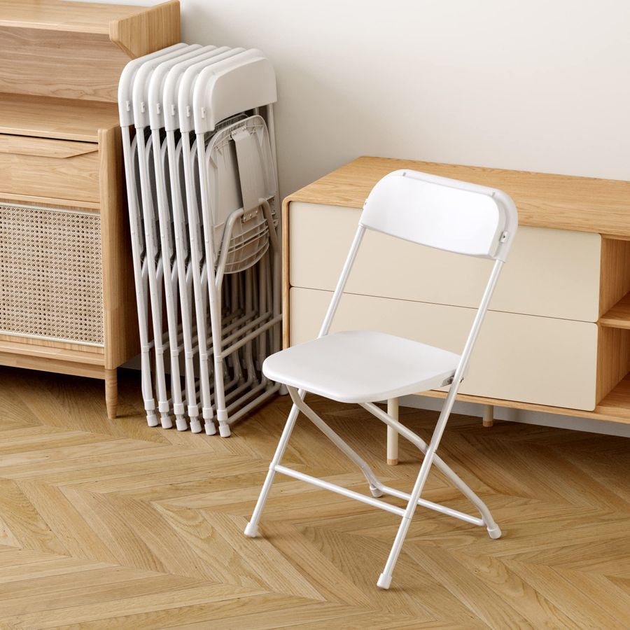 Paquete de 10 sillas plegables de plástico, capacidad de 300 lb, silla comercial portátil con estructura de acero para el hogar, la oficina, la boda, la fiesta en interiores o exteriores
