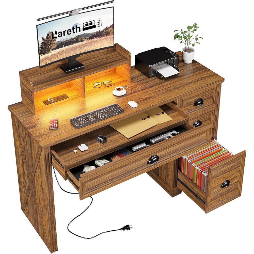 Escritorio para computadora con soporte para monitor de 47 pulgadas y luces LED