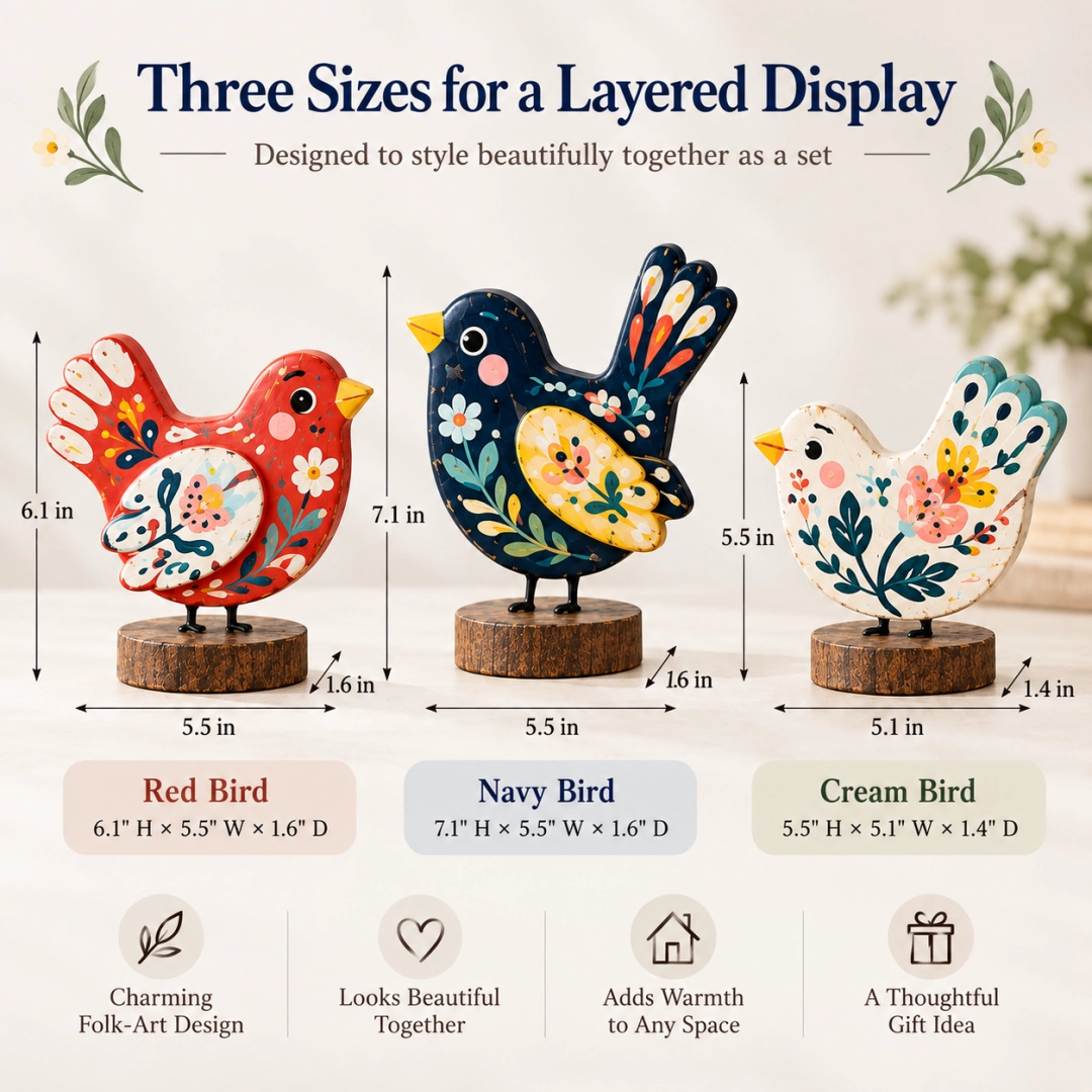 Hand-Painted Folk Art Bird Figurines – Set of 3