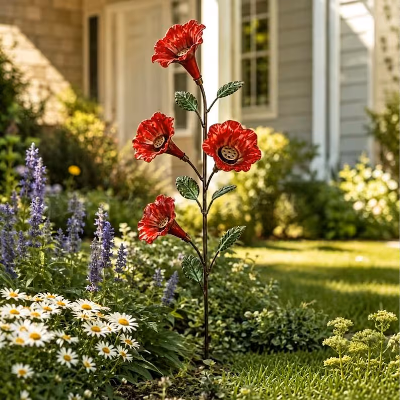 Vintage 4-Flower Hummingbird Feeder Garden Stake