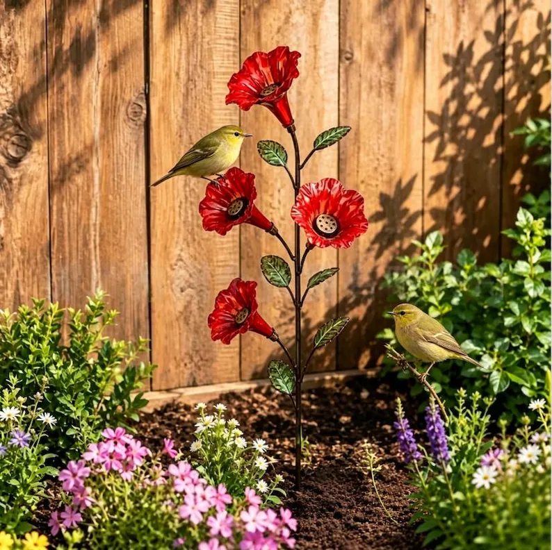 Vintage 4-Flower Hummingbird Feeder Garden Stake