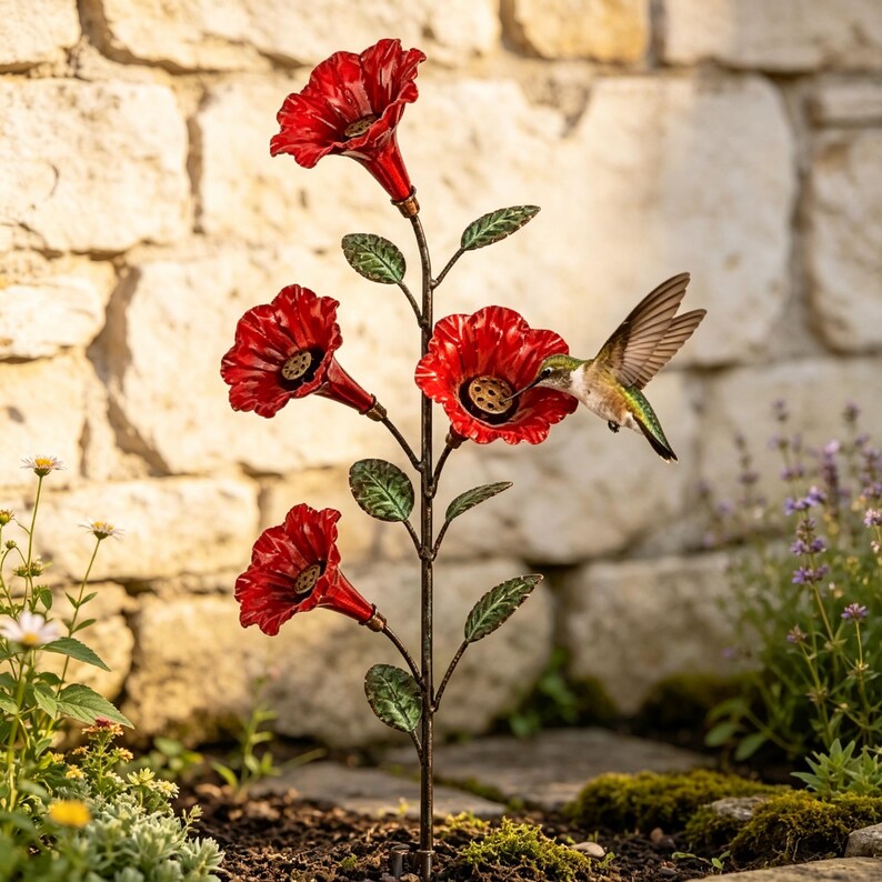 Vintage 4-Flower Hummingbird Feeder Garden Stake