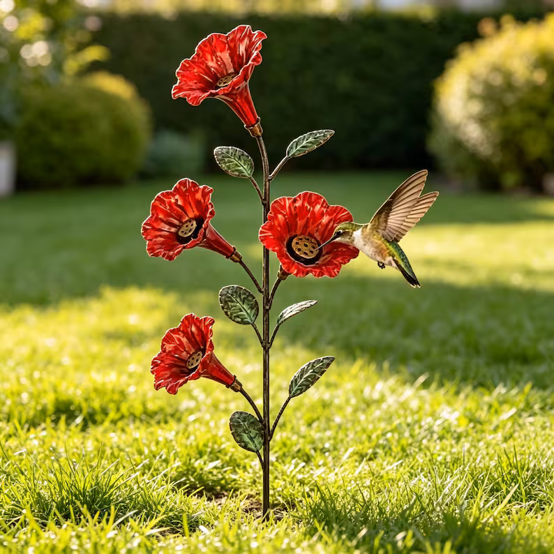 Vintage 4-Flower Hummingbird Feeder Garden Stake