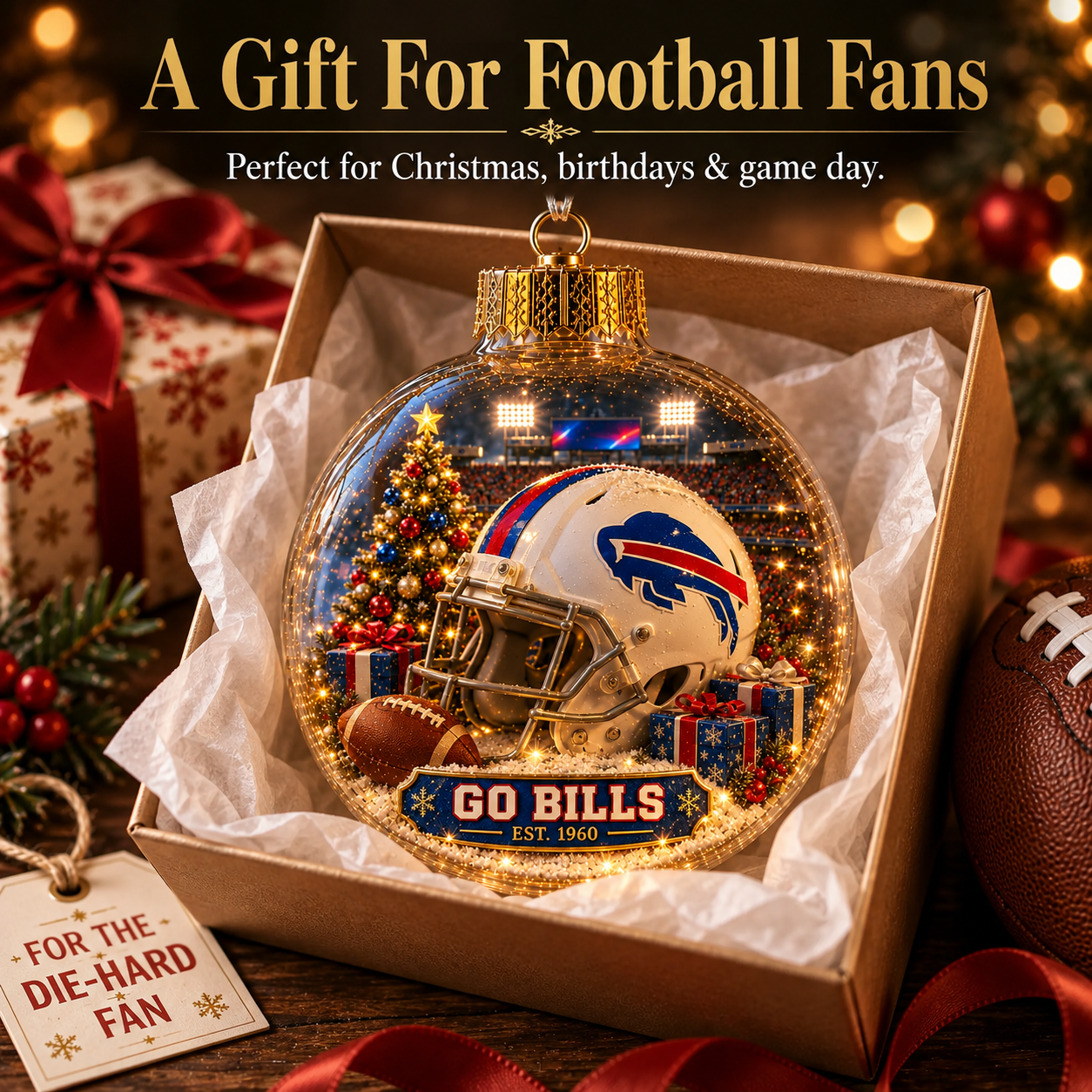 🏈🎄 Light-Up Football Team Christmas Ornament