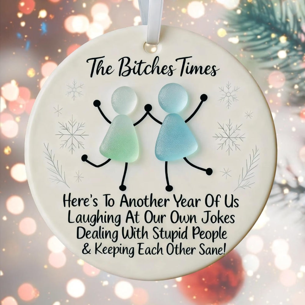 Funny Friendship Sea Glass Keepsake Ornament