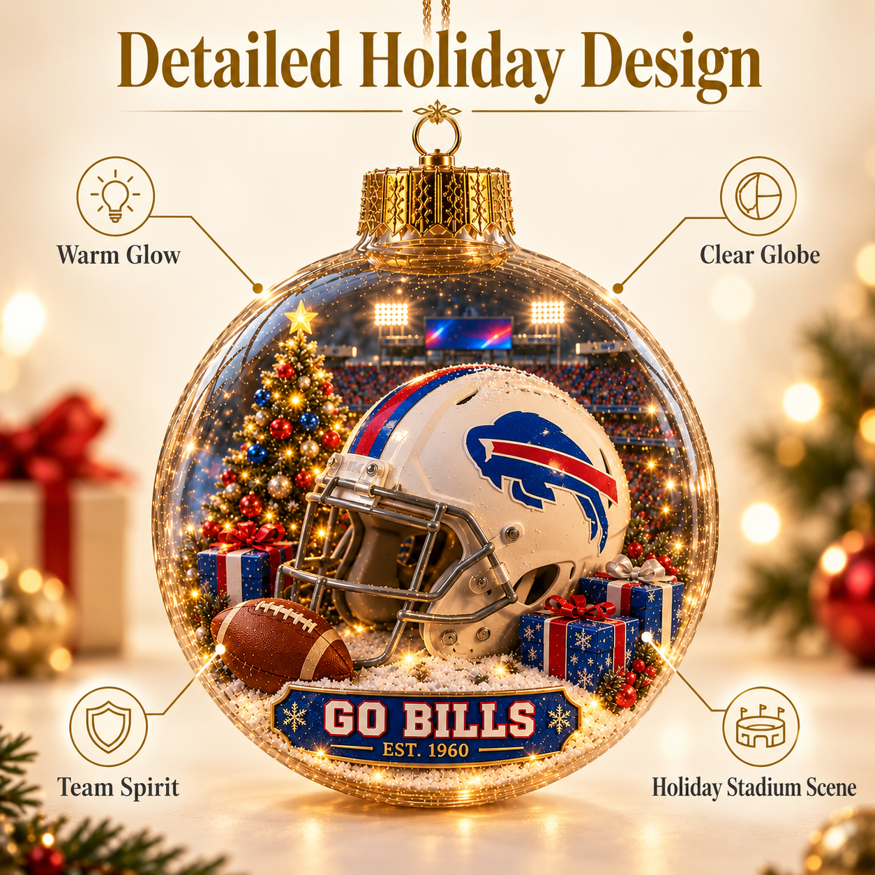 🏈🎄 Light-Up Football Team Christmas Ornament