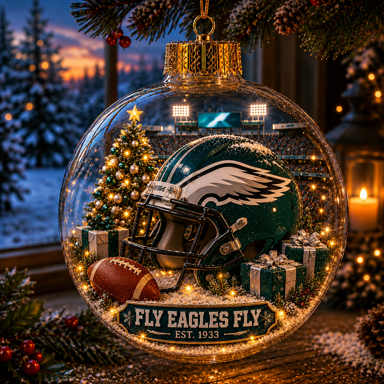 🏈🎄 Light-Up Football Team Christmas Ornament