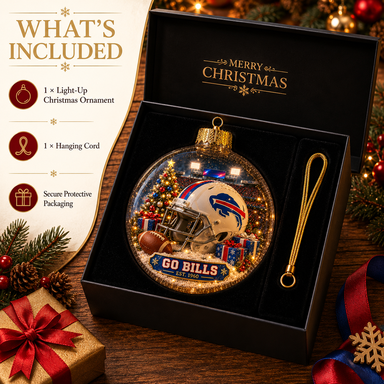 🏈🎄 Light-Up Football Team Christmas Ornament