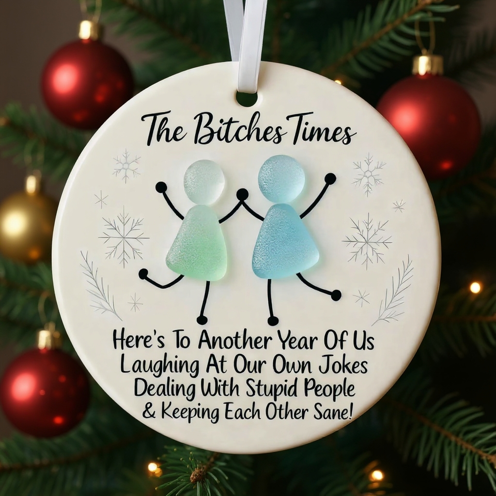 Funny Friendship Sea Glass Keepsake Ornament