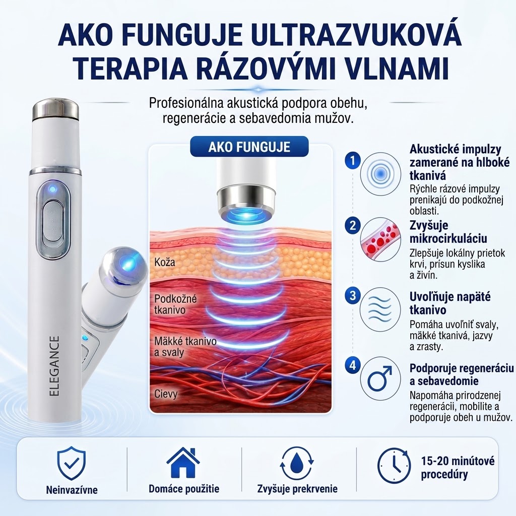 💪Pokročilá akustická rázová vlnová terapia – obnovuje zdravie tkanív penisu, zvyšuje pevnosť erekcie, výdrž a sebavedomie v mužskom výkone, zároveň zmierňuje svalové bolesti, stuhnutosť kĺbov a zápalové napätie.
