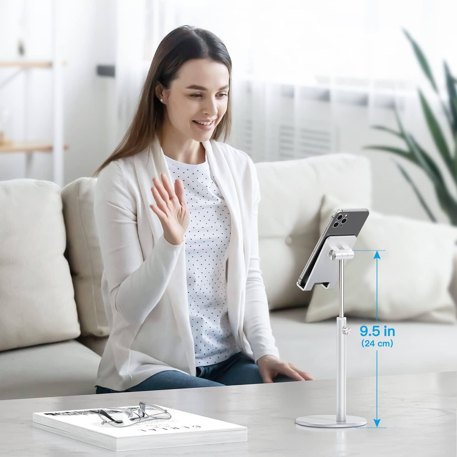 Adjustable Silver Aluminum Desk Stand for Phone & Tablet