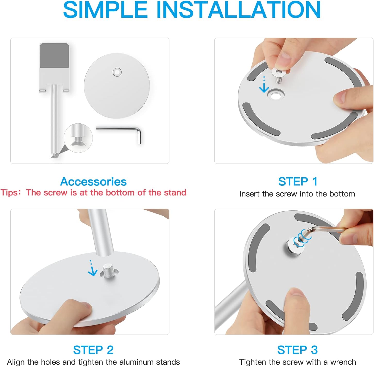 Adjustable Silver Aluminum Desk Stand for Phone & Tablet