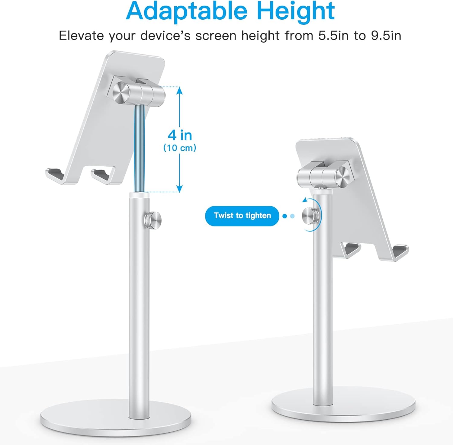 Adjustable Silver Aluminum Desk Stand for Phone & Tablet