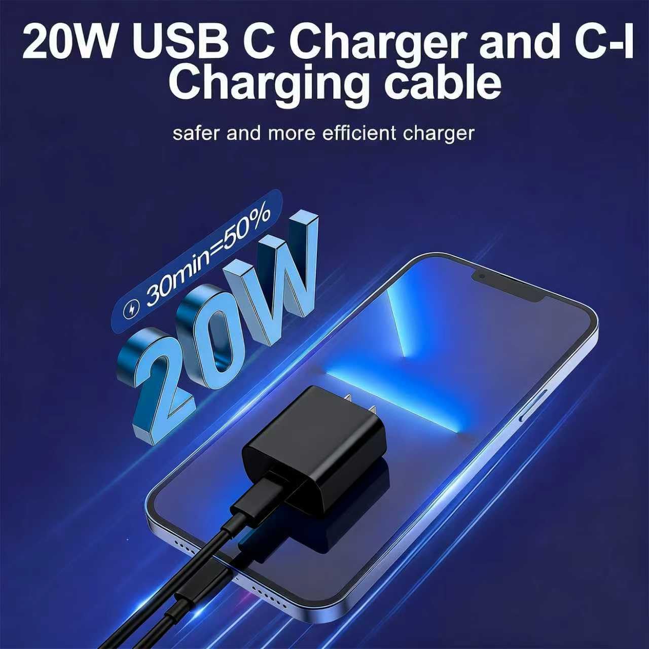 Fast Charging USB‑C Charger Block with 6FT/10FT Lightning Cable for iPhone