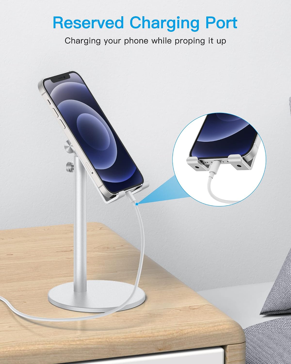 Adjustable Silver Aluminum Desk Stand for Phone & Tablet