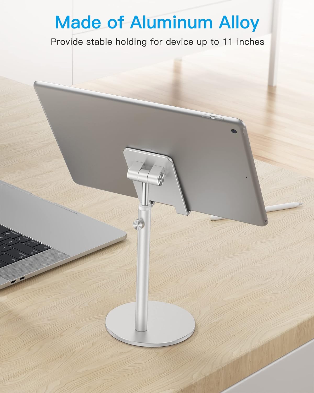 Adjustable Silver Aluminum Desk Stand for Phone & Tablet